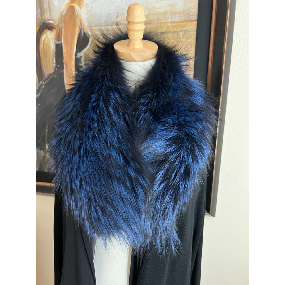 New Mr & Mrs Italy Blue & Black Fox Fur Scarf